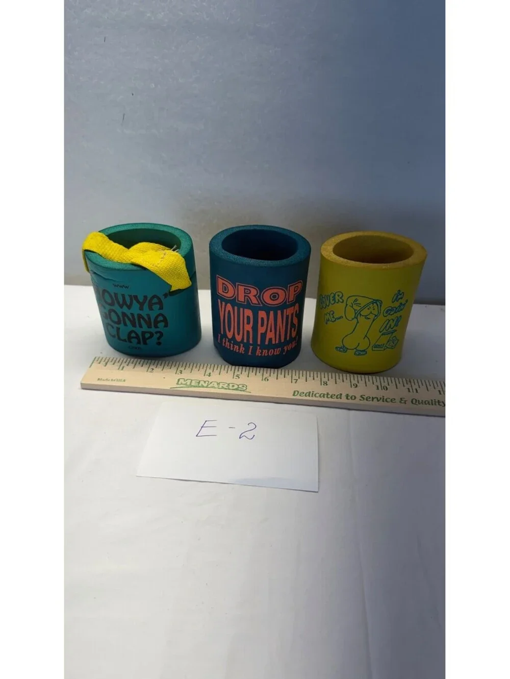 Lot of 3 Novelty Foam Can Coolers Humorous Graphics E-2